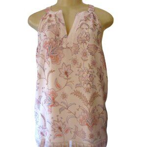 Antibes Blanc Pale Pink Sleeveless Blouse w Floral Print Lined in Size M